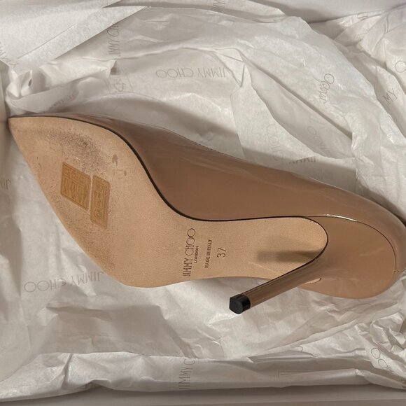 Jimmy Choo Love100 Ballet-Pink Patent-Leather Pointed Pumps with JC Emblem - Picture 7 of 14